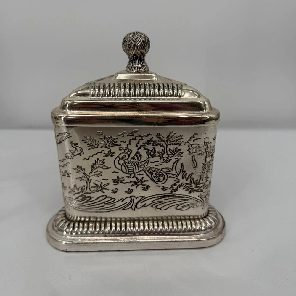 Andrea by Sadek Desk Clock Chinoiserie Triangular Trinket Tea Box Caddy - Picture 5 of 14